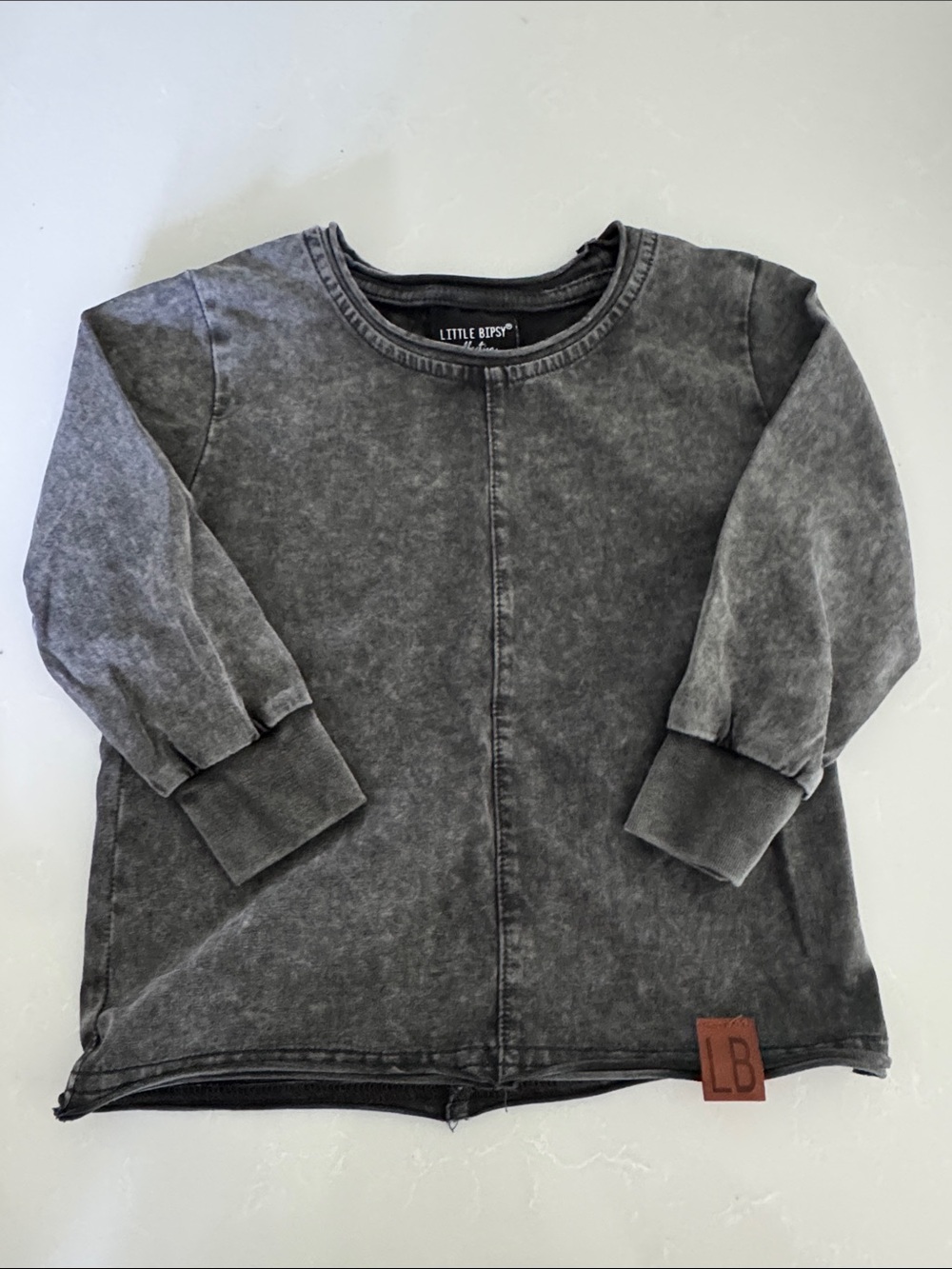 Little Bipsy Gray Mineral-Wash Long Sleeve Top